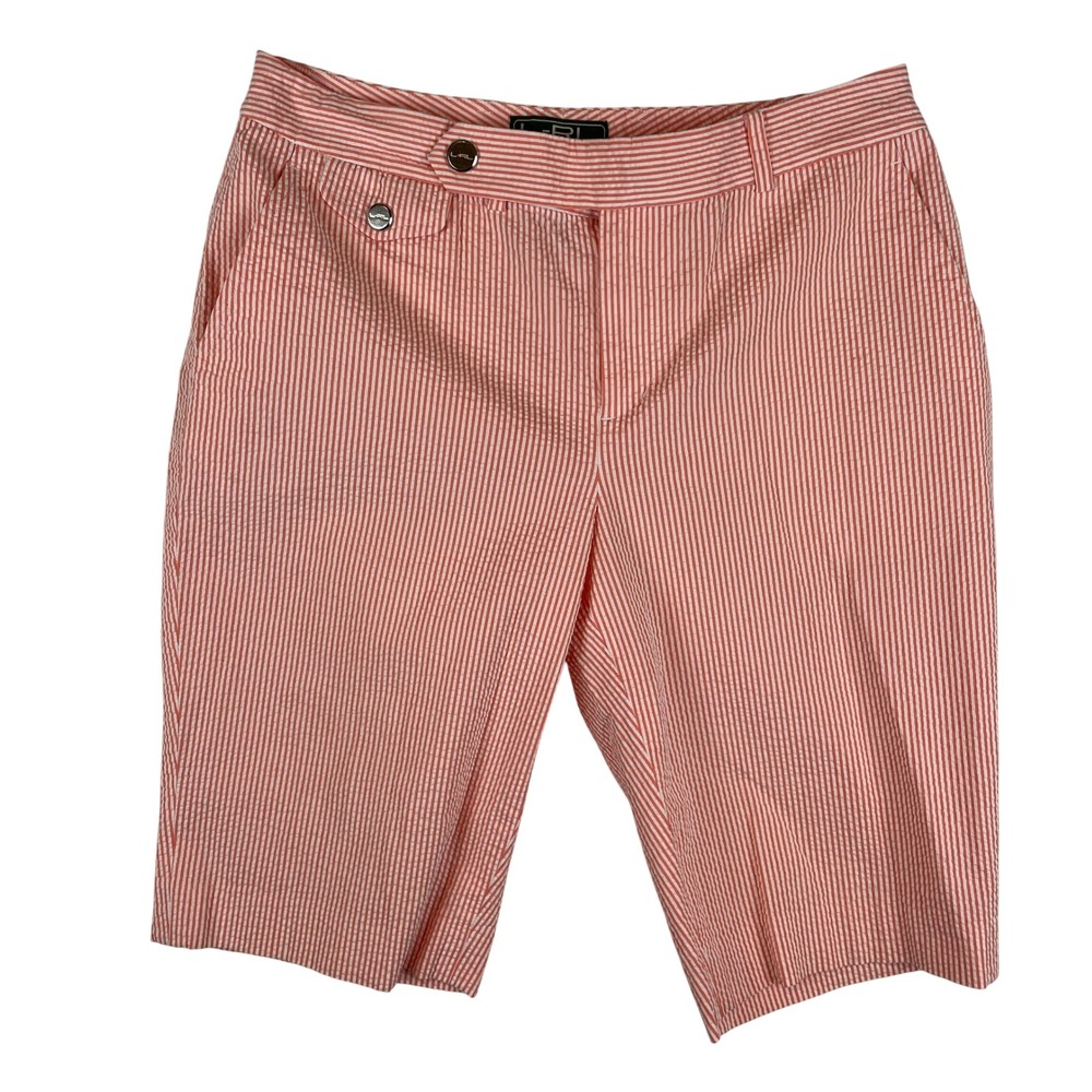 Lauren Ralph Lauren Active Orange White Seersucker Striped Shorts Womens 4